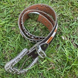 WB atlas women’s Studded Brown and Silver Belt cow hair